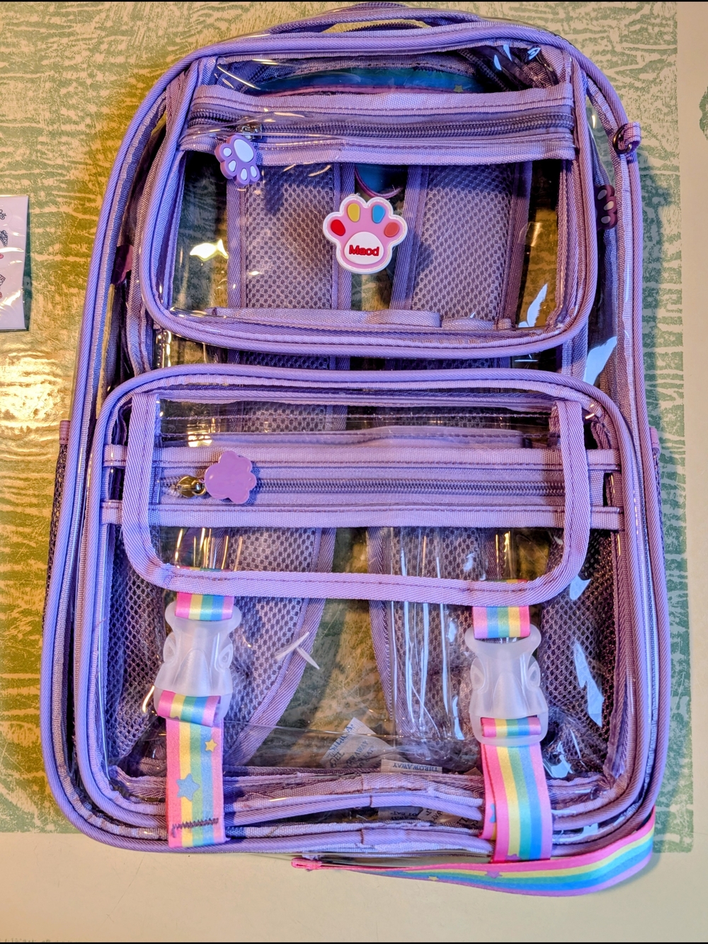 Maod Clear Lavender Backpack with Rainbow Straps
